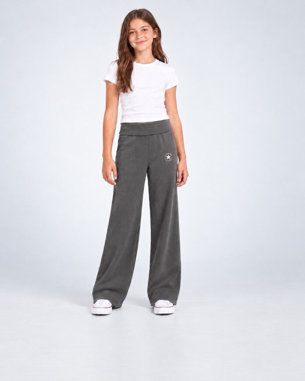 Converse Girls Ribbed Foldover Wide Leg Pants Dark Matter Gray Size S NWT